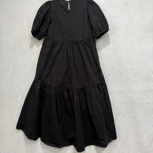 ZARA Dress Womens Extra Small Black Puff Sleeve Tiered Maxi Cotton High Low - Picture 8 of 11